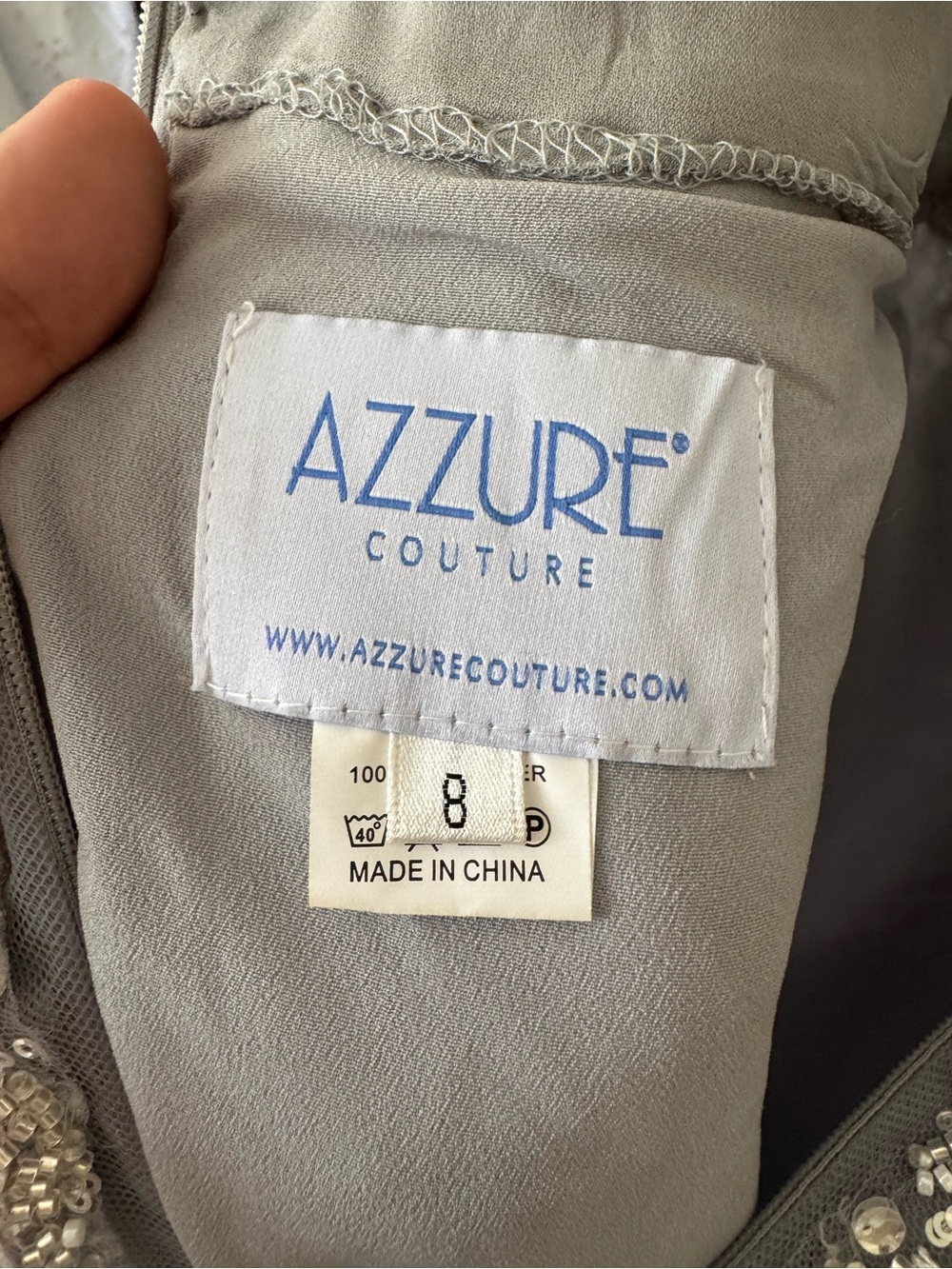 Azzure Couture Silver Embellished Gown- Size 8-Beaded Tulle Evening Dress - Picture 7 of 13